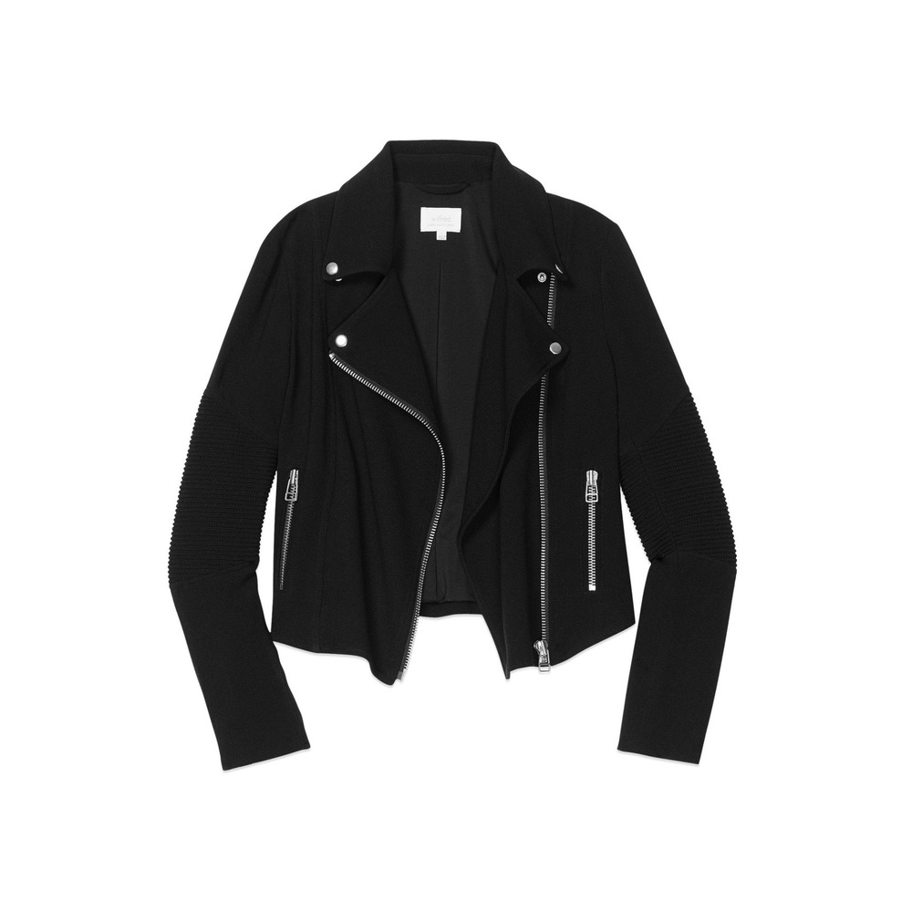 Wilfred Free Moto Jacket Ribbed Sleeve Black Size‎ Two Asymmetric Zip Up